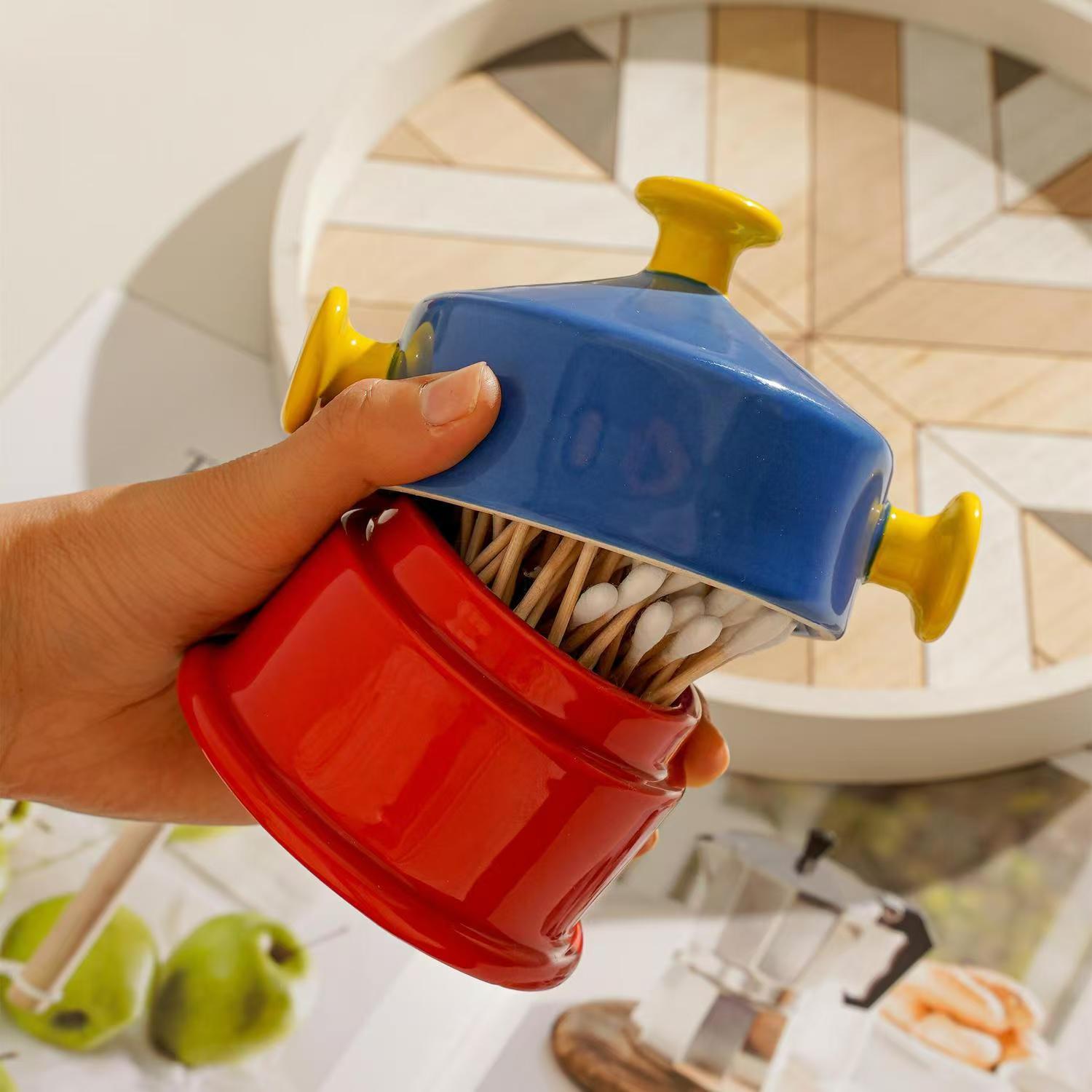 Home Bathroom Organizer - Porta palillos de cerámica con diseño